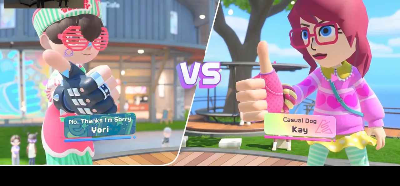 Two-player Thumb Wrestling versus screen with each player's Sportsmate
